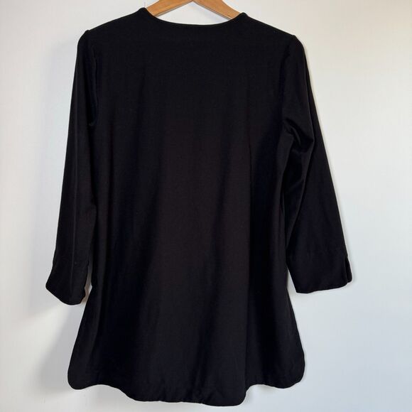 Eileen Fisher Womens Medium Black Tunic Blouse Curved Hem Minimalist Lagenlook - Picture 3 of 11